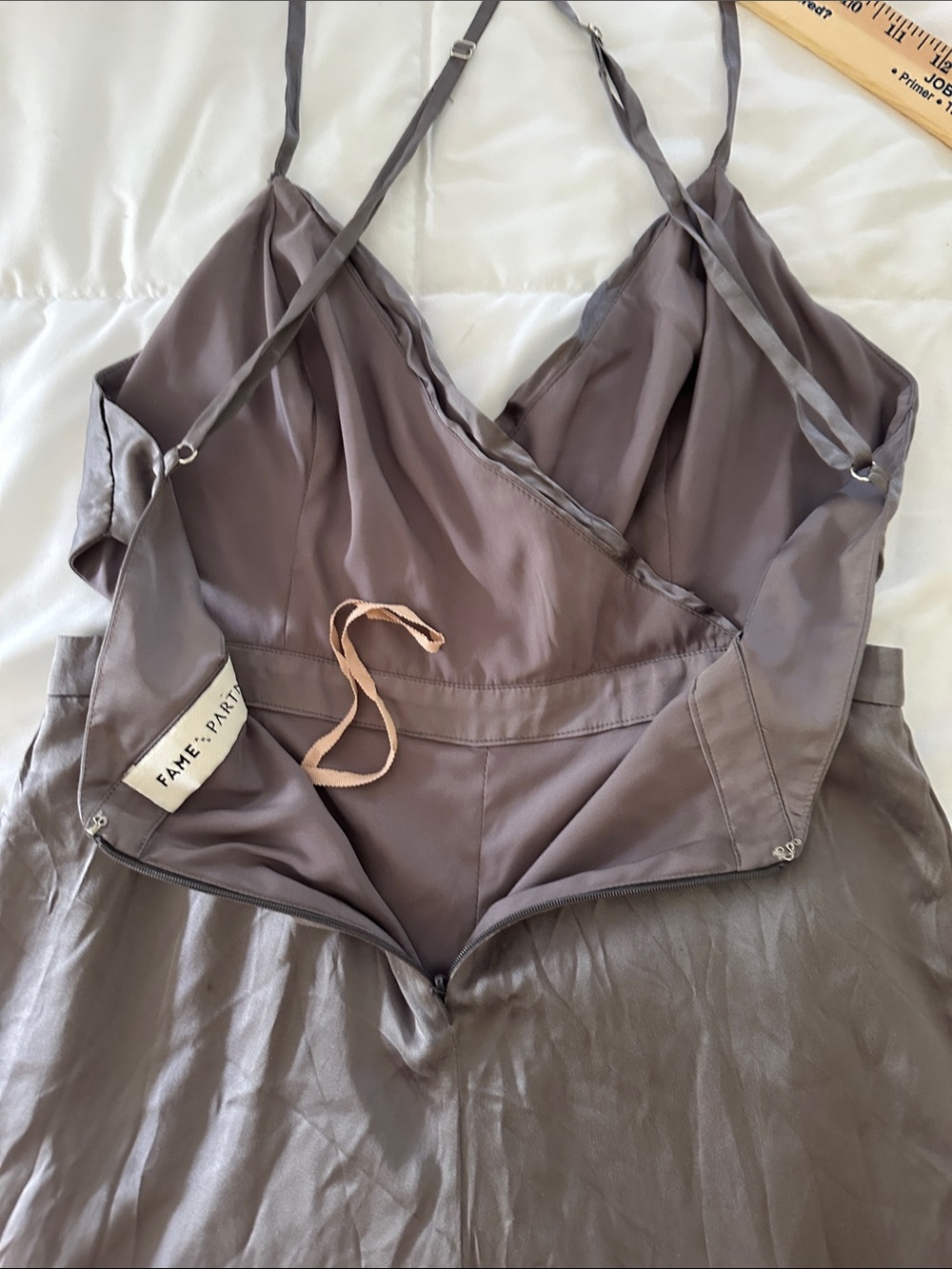 FAME AND PARTNERS The Armelle Wide Leg Shimmery Silver JUMPSUIT MID GREY(Z) - Picture 14 of 14